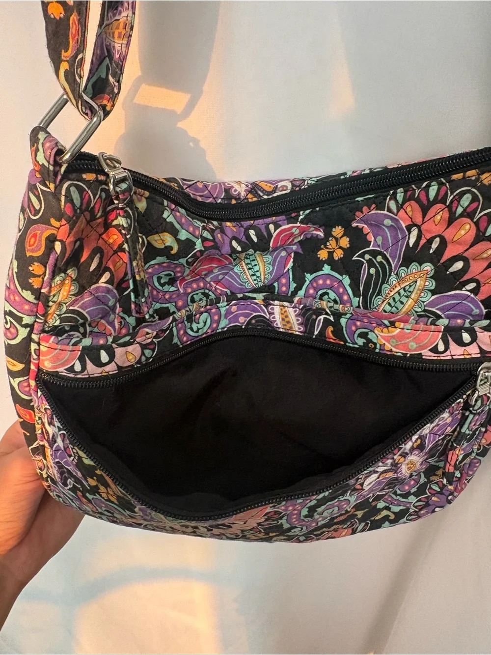 Waverly Black Paisley Shoulder Bag with Multicolor Accents